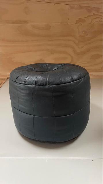 Vintage leren poef donkerblauw 45 cm beschikbaar voor biedingen