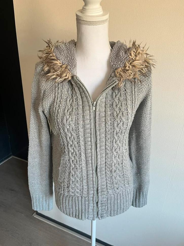 Jennyfer, grijs vest katoen / wol, met capuchon maat 38/40, Kleding | Dames, Truien en Vesten, Zo goed als nieuw, Maat 38/40 (M)