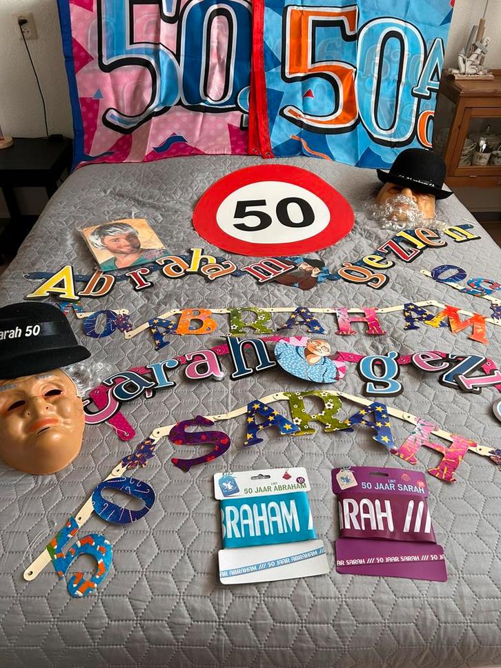 Abraham en Sarah versier spullen, Hobby en Vrije tijd, Feestartikelen, Zo goed als nieuw, Versiering, Abraham of Sarah, Ophalen