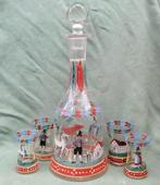 Antieke jeneverfles met 4 glaasjes - Emaille beschilderd, Ophalen of Verzenden