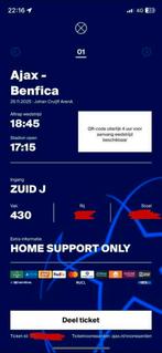 Ajax – Benfica | Drie Tickets | Direct Beschikbaar, Tickets en Kaartjes, Losse kaart, Drie personen of meer, November, Europa of Champions League