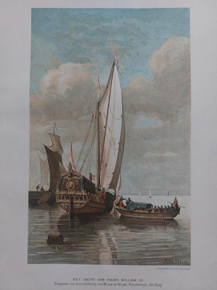 26 / Chromo litho uit 1910 Het Jacht van Prins Willem III, Antiek en Kunst, Kunst | Litho's en Zeefdrukken, Ophalen of Verzenden