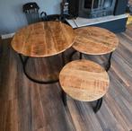 Salontafel set van 3 - Mangohout & Metaal, Huis en Inrichting, Ophalen, 50 tot 100 cm, Rond, 50 tot 100 cm