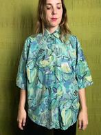 Vintage zijden blouse / shirt - print - groen - 42/XL, Groen, Gedragen, Maat 42/44 (L), Vintage