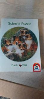 Leuke ronde Schmidt puzzel collie pups, Ophalen, 500 t/m 1500 stukjes, Zo goed als nieuw, Legpuzzel