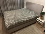 Boxspring 160x200 (IKEA LAUVIK) donkerbeige, Ophalen, Grijs, Gebruikt, Tweepersoons
