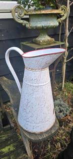 Oude Franse rood wit gewolkte emaille kan waterkan, Ophalen of Verzenden