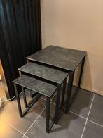 Showmodel Bijzettafel Parker Keramiek Set van 3 Zwart, Overige materialen, Minder dan 55 cm, Vierkant, Zo goed als nieuw