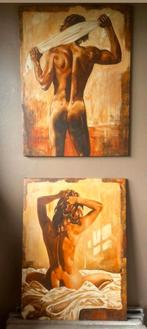 2 mooie grote schilderijen canvas man vrouw lichaam, Ophalen of Verzenden