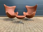 2x Fritz Hansen Egg Chair + Ottoman in Cognac leder NIEUW!!, Huis en Inrichting, Ophalen of Verzenden, Edra togo knoll vitra sede b&b italia artifort cassina leolux