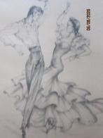 Erg mooie gesigneerde tekening van een Dansend paar in lijst, Antiek en Kunst, Ophalen of Verzenden
