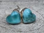 Hartvormige Larimar oorstekers, Blauw, Nieuw, Ophalen of Verzenden, Met edelsteen