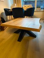 Zware boomstam salontafel eik met stalen poten, Ophalen, 100 tot 150 cm, 50 tot 100 cm, Zo goed als nieuw