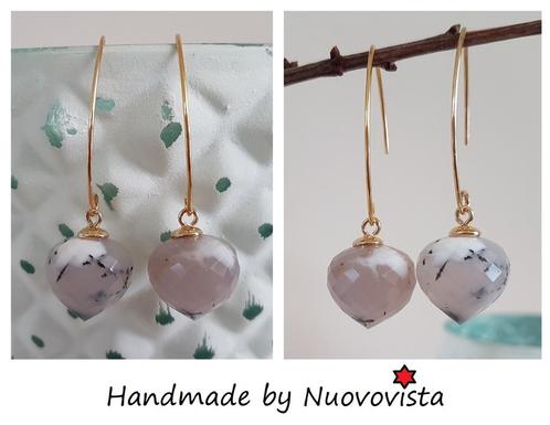 Edelsteen Goud vergulde 925 oorbellen met Dendriet Agaat, Sieraden, Tassen en Uiterlijk, Oorbellen, Nieuw, Hangers, Zilver, Goud
