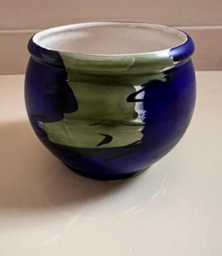 Bloempot blauw - groen diameter 11,5 cm, Tuin en Terras, Bloempotten, Zo goed als nieuw, Aardewerk, Binnen, Balkon, Tuin, Minder dan 40 cm