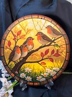 Aluminium bord met roodborstjes in tuin tafereel, Ophalen of Verzenden, Nieuw, Print, Minder dan 50 cm