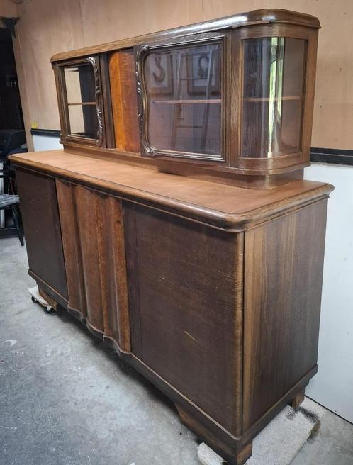 Vintage buffet/vitrine kast bruin cafe, Huis en Inrichting, Kasten | Buffetkasten, Gebruikt, 150 tot 200 cm, 150 tot 200 cm, 50 tot 75 cm