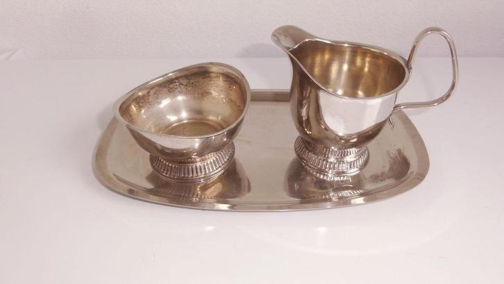 Roomstel, verzilverd, antiek op blaadje E, Antiek en Kunst, Antiek | Goud en Zilver, Zilver, Ophalen of Verzenden