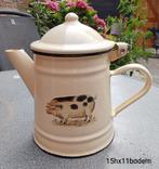 Brocante emaille koffiepotje met afbeelding van varkentje, Ophalen of Verzenden