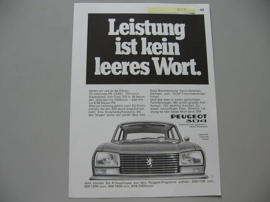 PEU 012, Peugeot 304, advertentie 1971, knipsel, Ophalen of Verzenden, Zo goed als nieuw, Peugeot