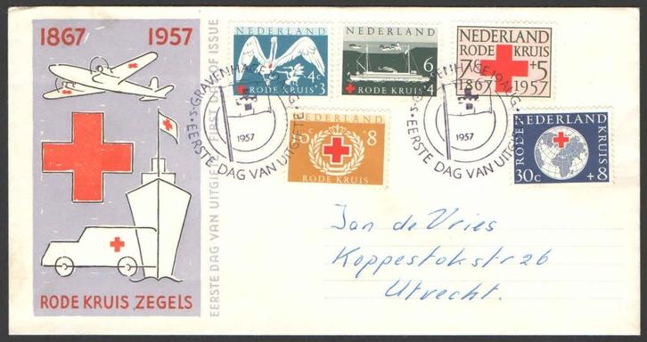 Nederland FDC E31 Met Adres, Rode Kruis 1957, Postzegels en Munten, Postzegels | Eerstedagenveloppen, Beschreven, Nederland, Ophalen of Verzenden