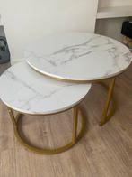 Salontafel Set Wit Marmerlook & Goud, Huis en Inrichting, Tafels | Salontafels, Ophalen, Rond, Nieuw, 50 tot 100 cm