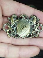 Prachtige vintage broche met motto leeuwen ondersteunen het, Sieraden, Tassen en Uiterlijk, Ophalen of Verzenden, Zo goed als nieuw