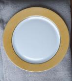 6 Vintage dinerborden in wit glas met goudgeel, Ophalen of Verzenden, Zo goed als nieuw, Bord(en), Overige stijlen