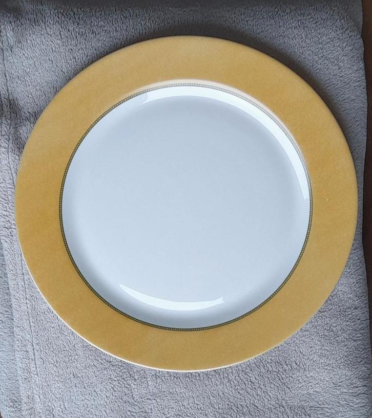 6 Vintage dinerborden in wit glas met goudgeel, Huis en Inrichting, Keuken | Servies, Zo goed als nieuw, Bord(en), Overige stijlen