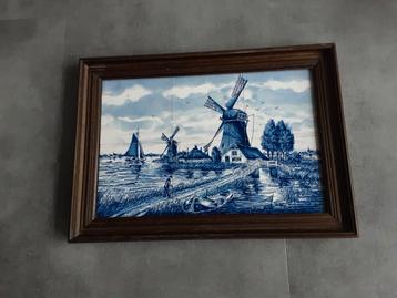Prachtig Delfts Blauw tegeltableau in houten lijst  beschikbaar voor biedingen