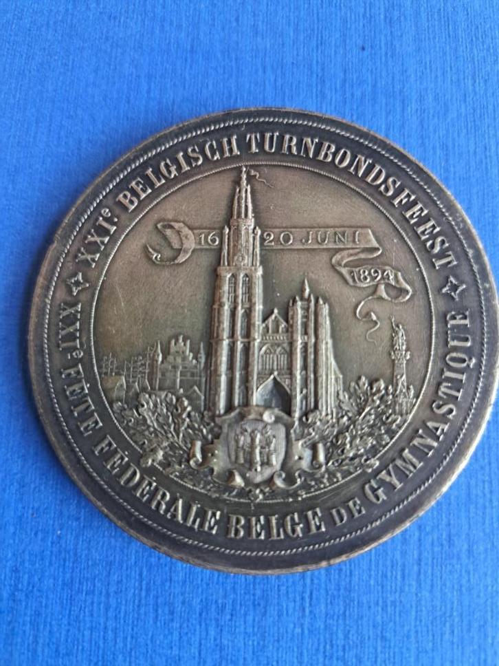 1894 België medaille 21e Belgische Turnbondsfeest, Postzegels en Munten, Penningen en Medailles, Overige materialen, Buitenland