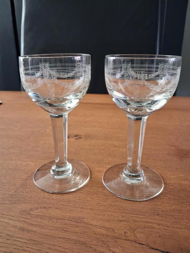 Zeldzame set van 2 prachtig  Jugendstil glaasjes Saint Louis, Antiek en Kunst, Antiek | Glas en Kristal, Ophalen of Verzenden