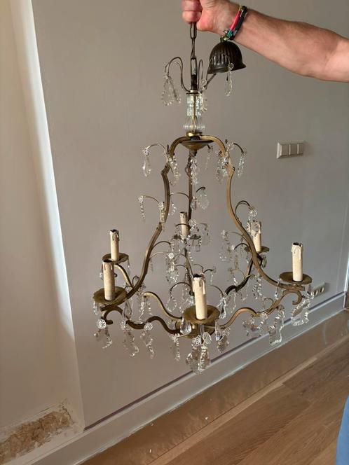Antieke Italiaanse kroonluchter met kristal, Huis en Inrichting, Lampen | Kroonluchters, Gebruikt, Overige materialen, Ophalen