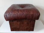 vintage hocker / poef van bruin leer, Ophalen, Gebruikt, Leer, 75 tot 100 cm