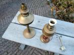 Twee  geel koperen   olie lampen, Ophalen of Verzenden