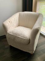 Ecru fauteuil met een dikke dons gevulde kussen, Huis en Inrichting, Fauteuils, Ophalen, 75 tot 100 cm, Stof, 50 tot 75 cm
