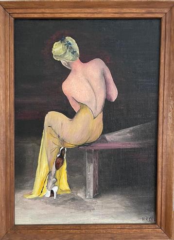 Olieverf schilderij vrouwfiguur met lijst beschikbaar voor biedingen