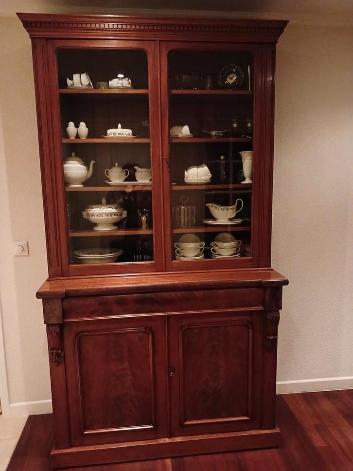 Prachtige Antieke Servieskast/Boekenkast Mahonie, Antiek en Kunst, Antiek | Meubels | Kasten, Ophalen