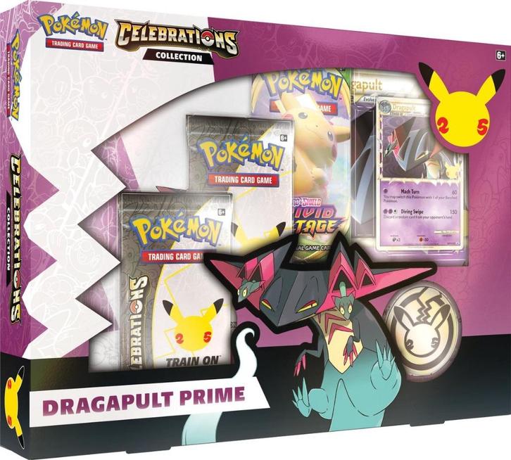 Pokémon Celebrations Dragapult Prime Collection Box, Hobby en Vrije tijd, Verzamelkaartspellen | Pokémon, Nieuw, Boosterbox, Foil