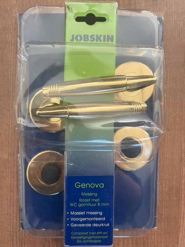 Messing deurbeslag - Jobskin Genova - rozet met wc-garnituur, Doe-het-zelf en Verbouw, Hang- en Sluitwerk, Nieuw, Klink of Kruk