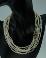 4-strengs parel ketting fraai 14k gouden slot granaat dames