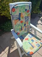 4 inklapbare tuinstoelen incl. kussens en parasol, Ophalen, Gebruikt, Kunststof, Verstelbaar