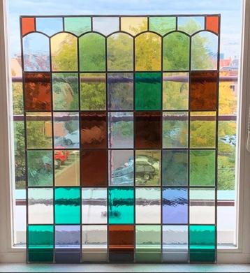 Art Deco glas in lood voorzetraam groot formaat beschikbaar voor biedingen