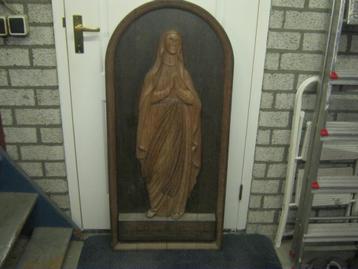  antieke religieuze eikenhouten wandplaquette  beschikbaar voor biedingen