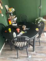 Gratis Zwarte Uitschuifbare Tafel met 4 Stoelen, Huis en Inrichting, Ophalen, Gebruikt, 100 tot 150 cm, Rond