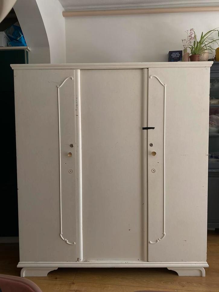 Witte brocante kledingkast - 160 breed, 180 hoog, 55 diep, Huis en Inrichting, Kasten | Kledingkasten, Gebruikt, 150 tot 200 cm