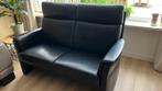 Bank zwart Echt Leer , 2 zitter, Ophalen, Zo goed als nieuw, Tweepersoons, Leer