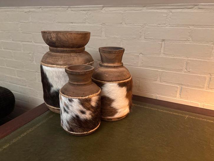 Houten Kelken Set Tricolor Koeienhuid, Huis en Inrichting, Woonaccessoires | Vazen, Zo goed als nieuw, Overige kleuren, Minder dan 50 cm