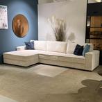 Grote Rib beige hoekbank stof met chaise lounge, Huis en Inrichting, Banken | Complete zithoeken, Ophalen, Gebruikt, Stof