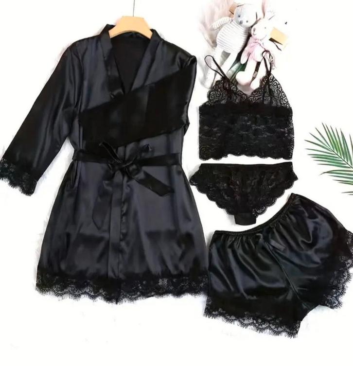 Zwarte Badjas Set XXL (44) - Nieuw!, Kleding | Dames, Ondergoed en Lingerie, Badjas, Zwart, Ophalen of Verzenden